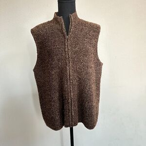 VTG Tanjay Sweater Vest Medium Deep Pile Brown Retro Knit Sleeveless Casual